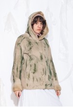 Reworked Vintage Y2K Leather Coat in Hand Painted Green