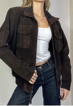 Vintage Y2k Suede Bomber Jacket Biker Brown