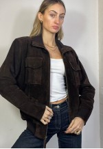 Vintage Y2k Suede Bomber Jacket Biker Brown